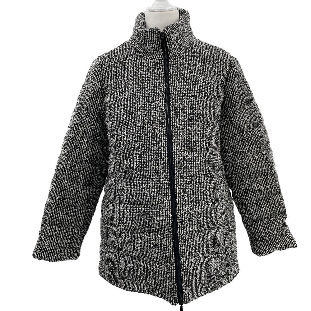 Chico's Black White Tweed Wool Blend Heavyweight Winter Outdoor Jacket Coat L